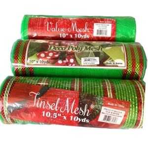 1 PACKAGE - 3 DIFFERENT ROLLS OF LIME GREEN MESH RIBBON